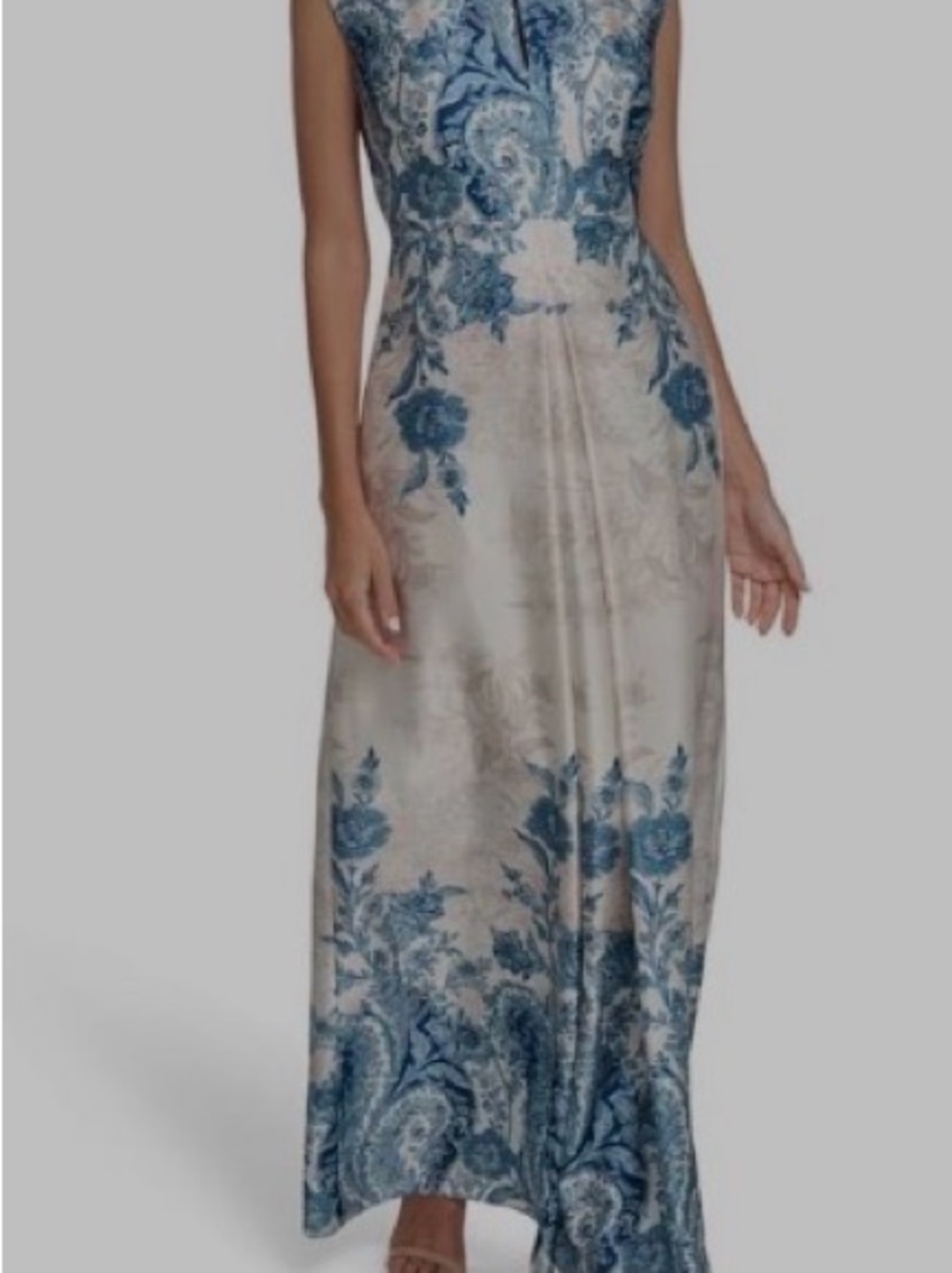 Vince Camuto Cream and Blue Floral Paisley Maxi Dress